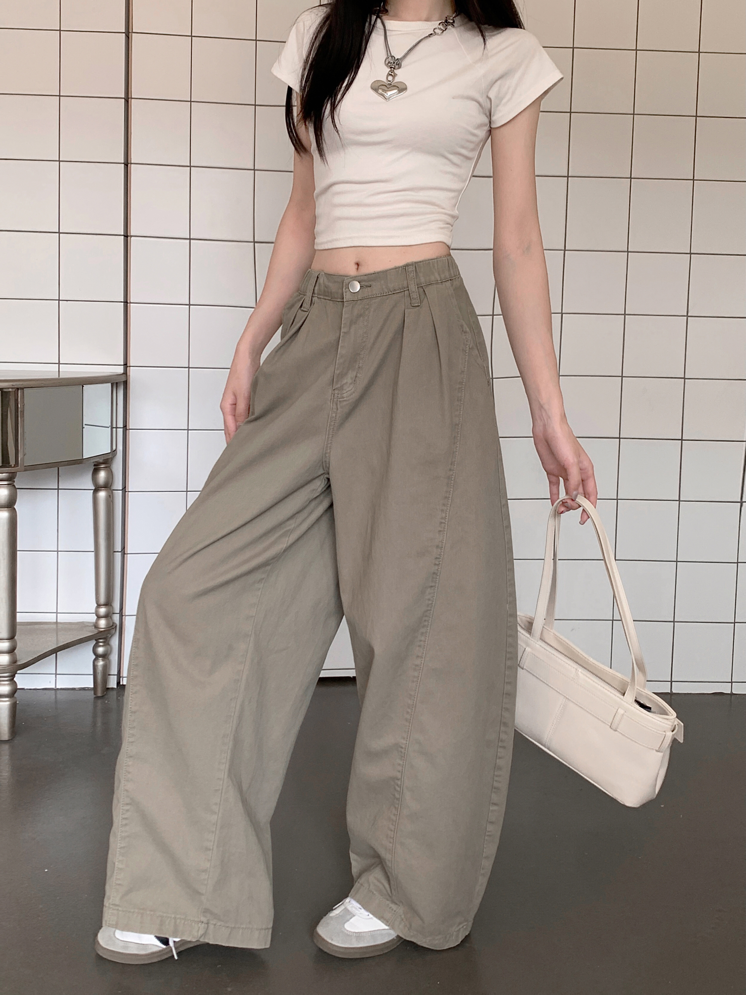 嘻哈美式潮牌彎刀牛仔褲女夏季高街vibe寬松闊腿休閑褲子