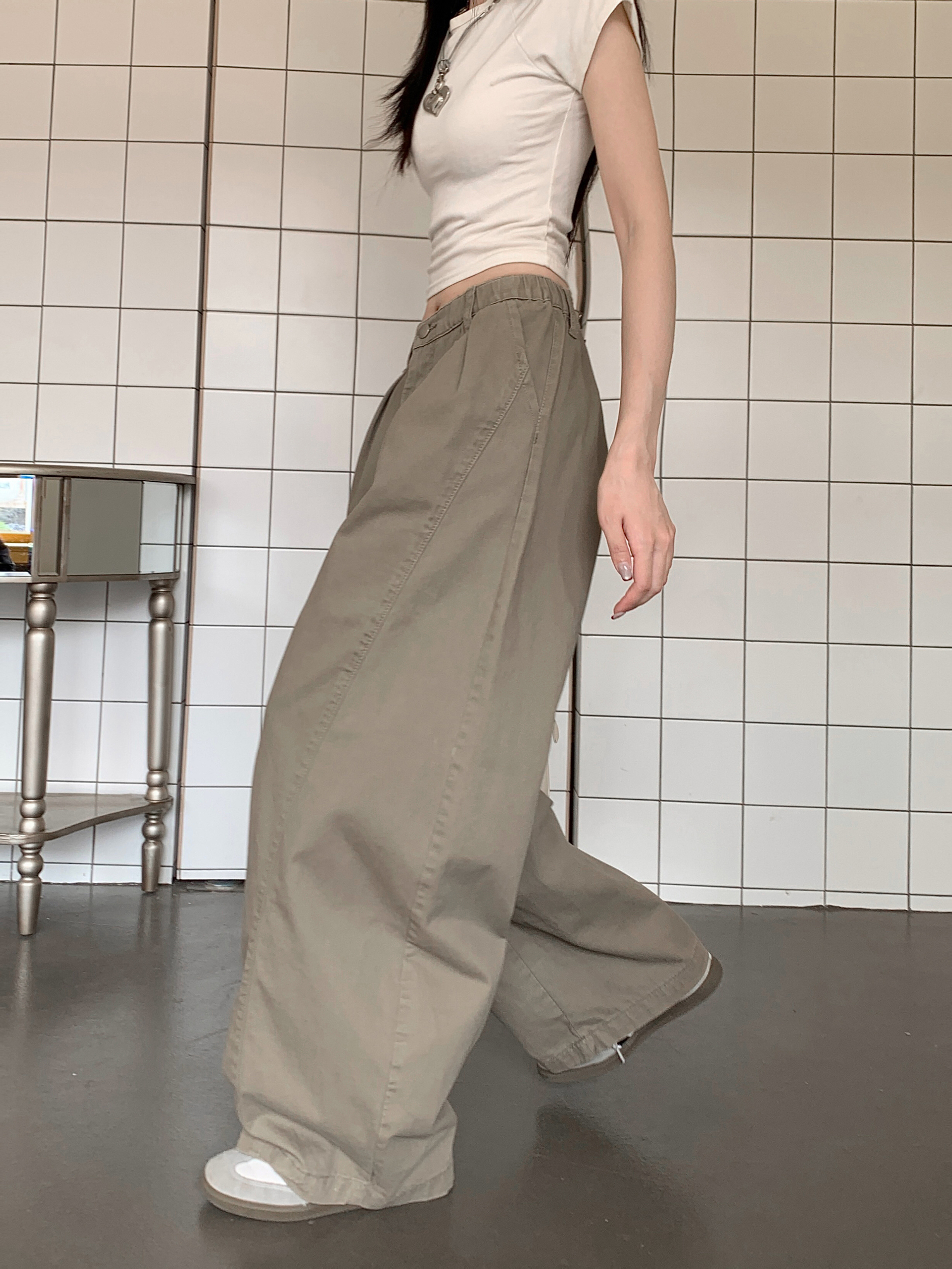 嘻哈美式潮牌彎刀牛仔褲女夏季高街vibe寬松闊腿休閑褲子