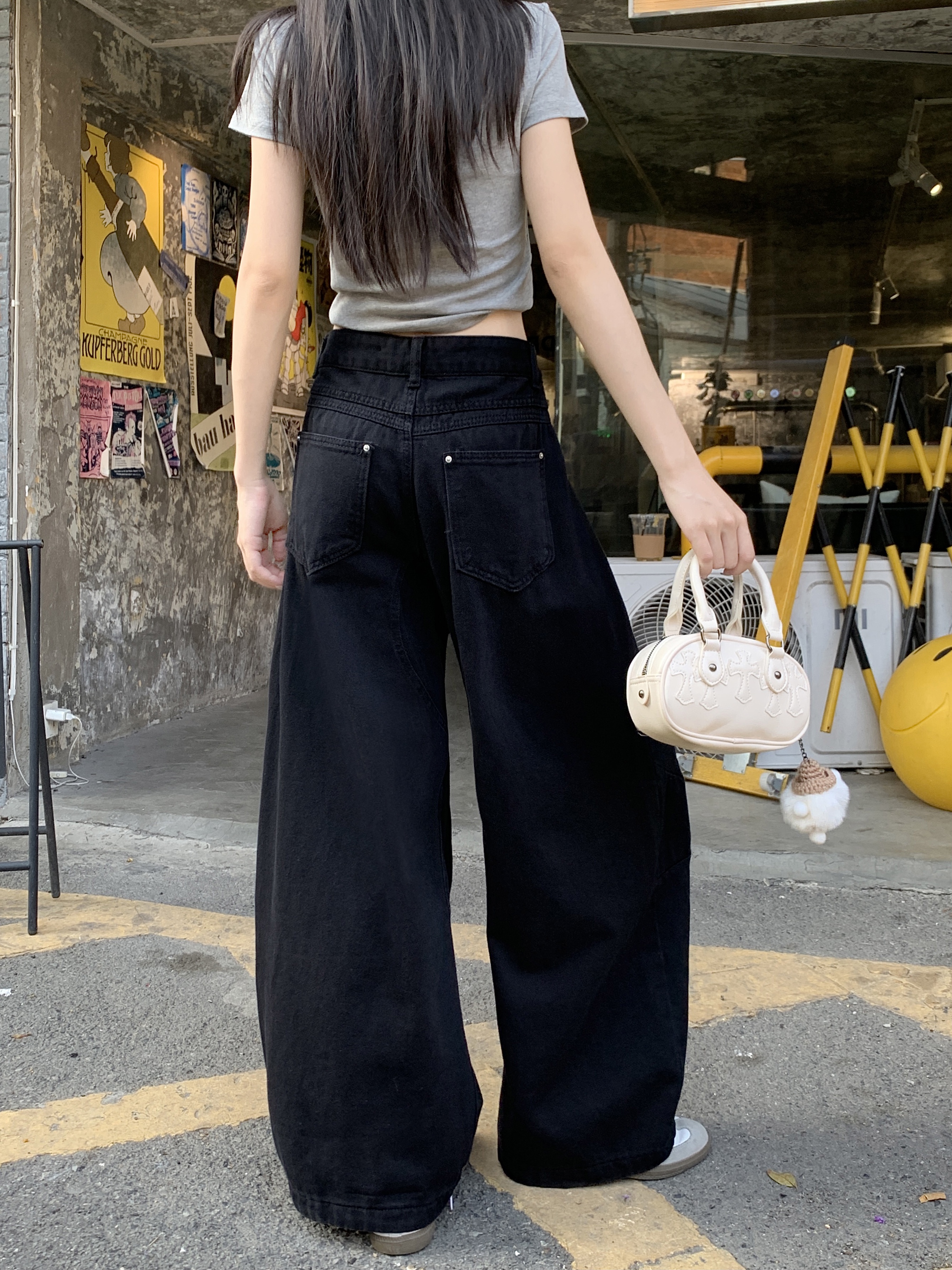 美式嘻哈高街香蕉牛仔褲女復古設計感寬松彎刀休閑褲子