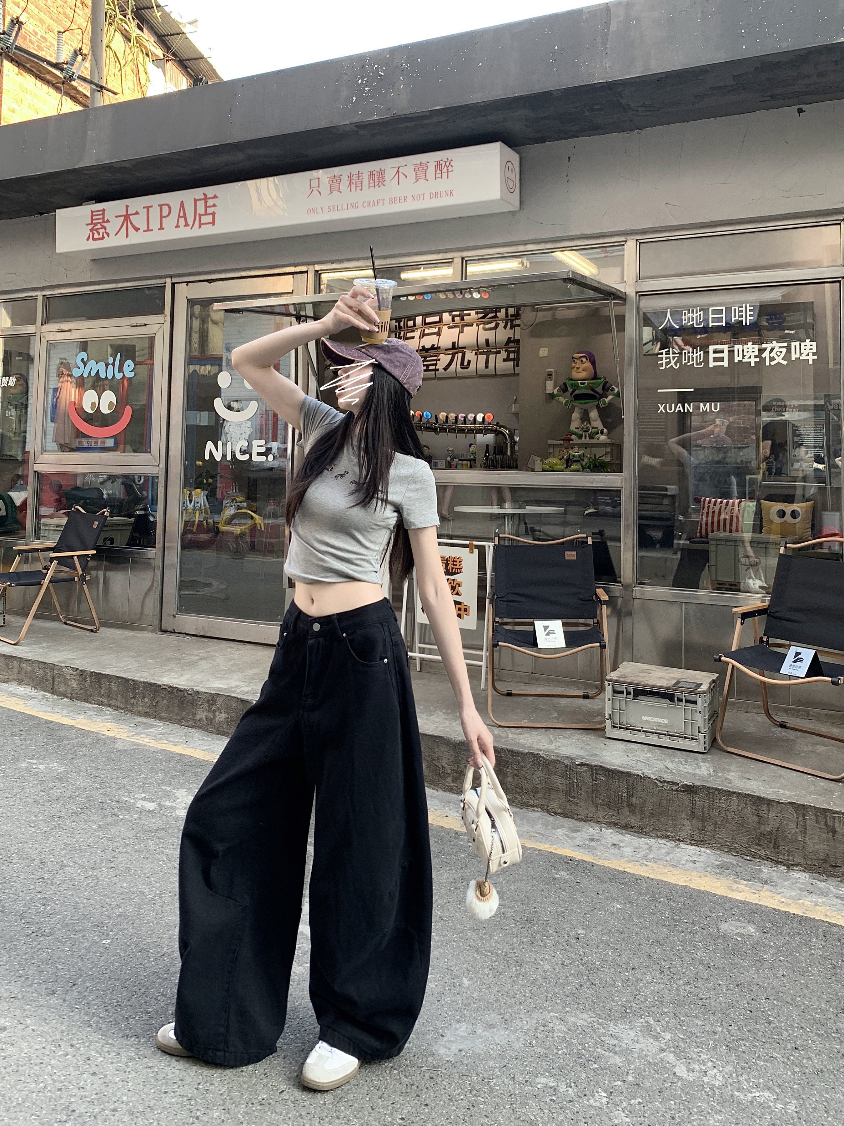 美式嘻哈高街香蕉牛仔褲女復古設計感寬松彎刀休閑褲子