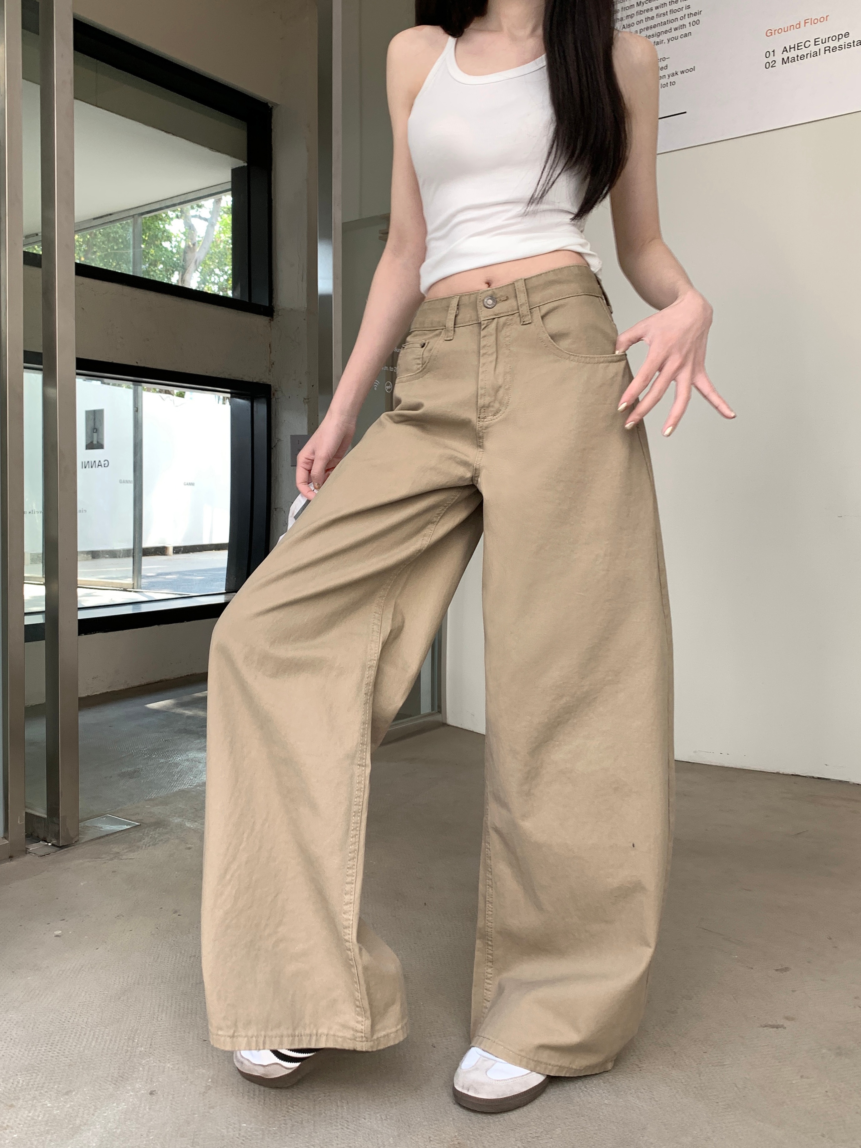 嘻哈美式潮牌牛仔褲女夏季高街vibe寬松闊腿休閑褲子