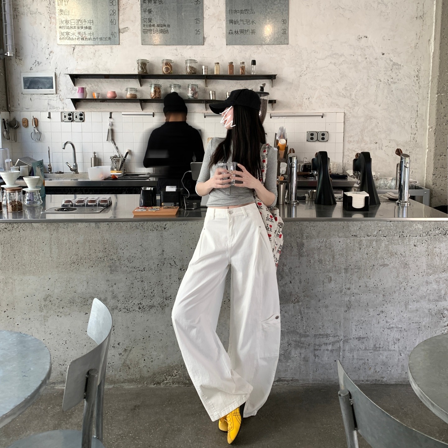 美式工裝休閑褲女寬松直筒闊腿彎刀褲
