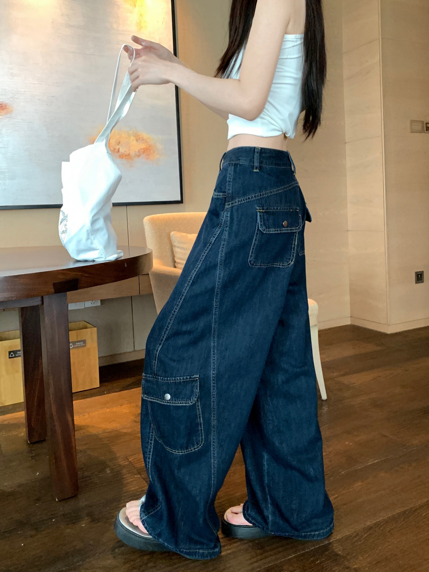 美式原色工裝闊腿直筒牛仔褲