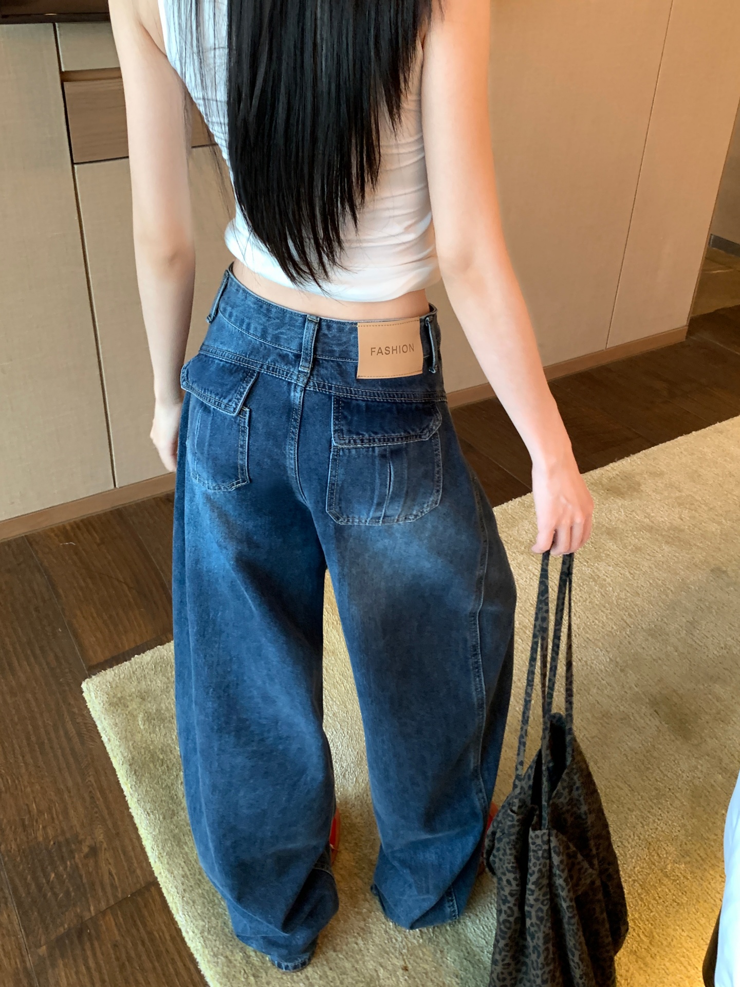 美式高腰寬松垂感直筒闊腿褲