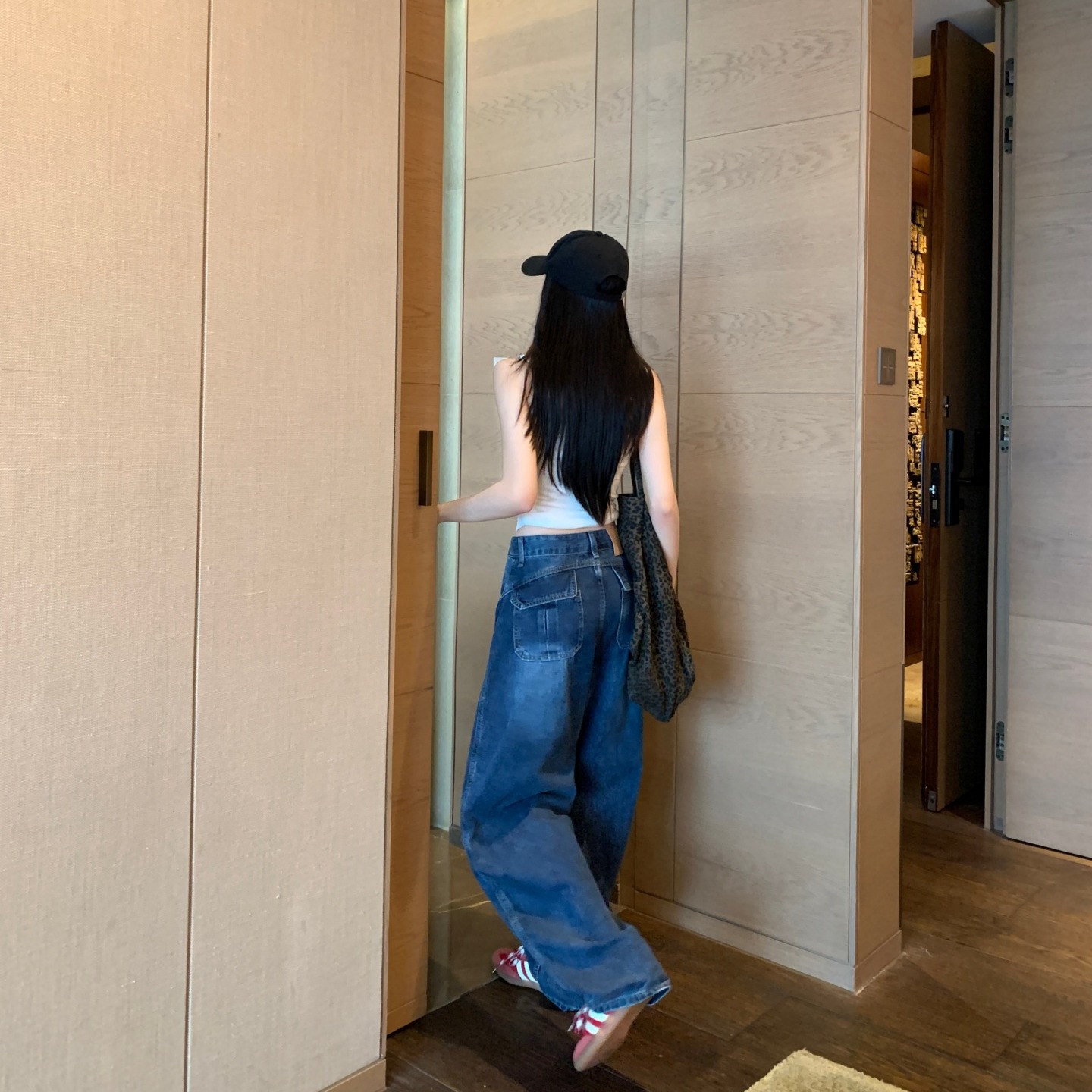美式高腰寬松垂感直筒闊腿褲
