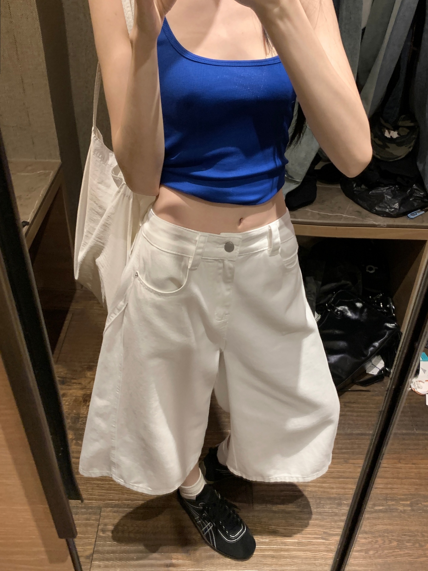 十三行品質 美式高腰六分彎刀牛仔褲