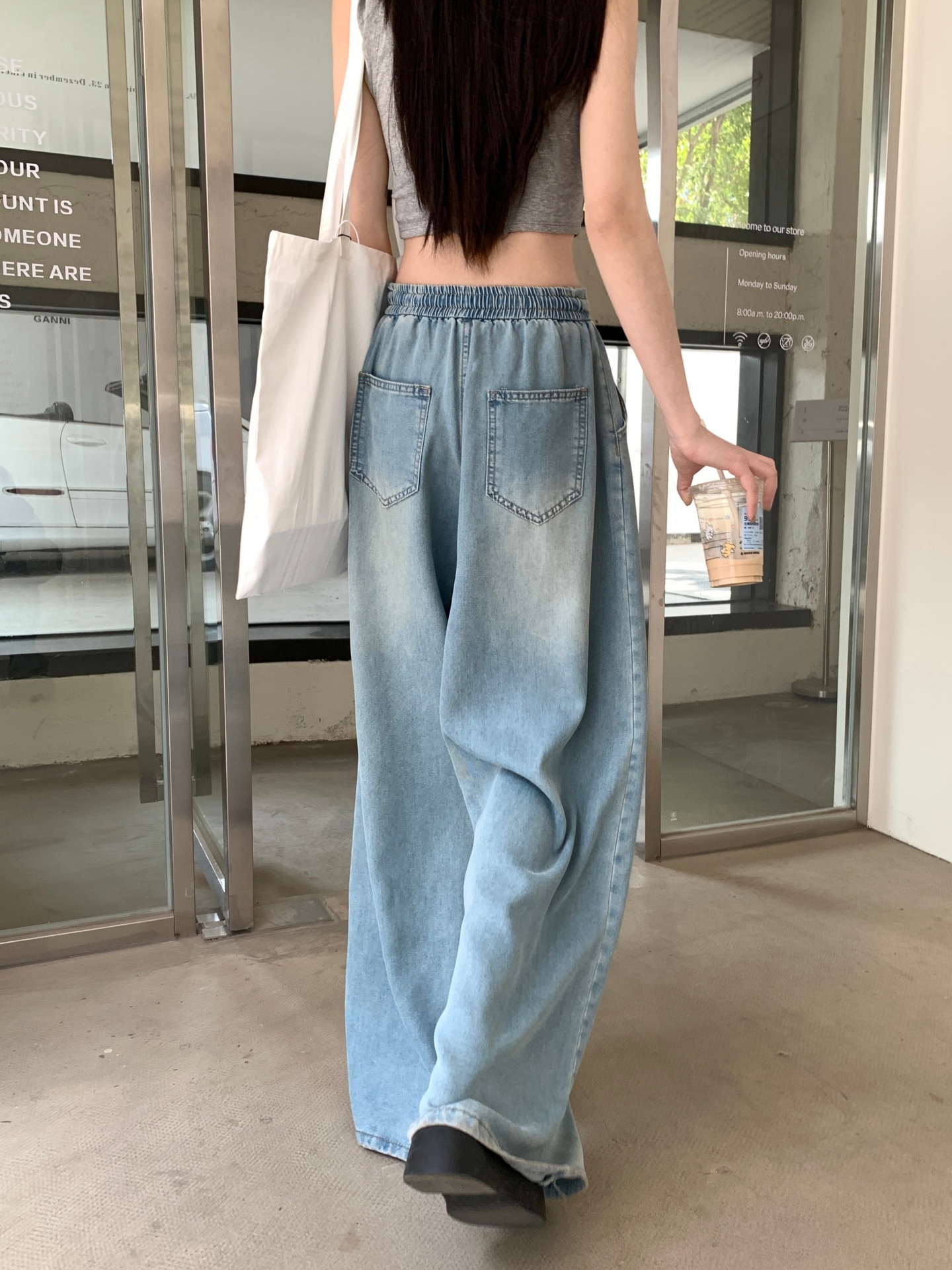 十三行品質 懷舊藍闊腿牛仔夏季高腰寬松垂感闊腿天絲褲