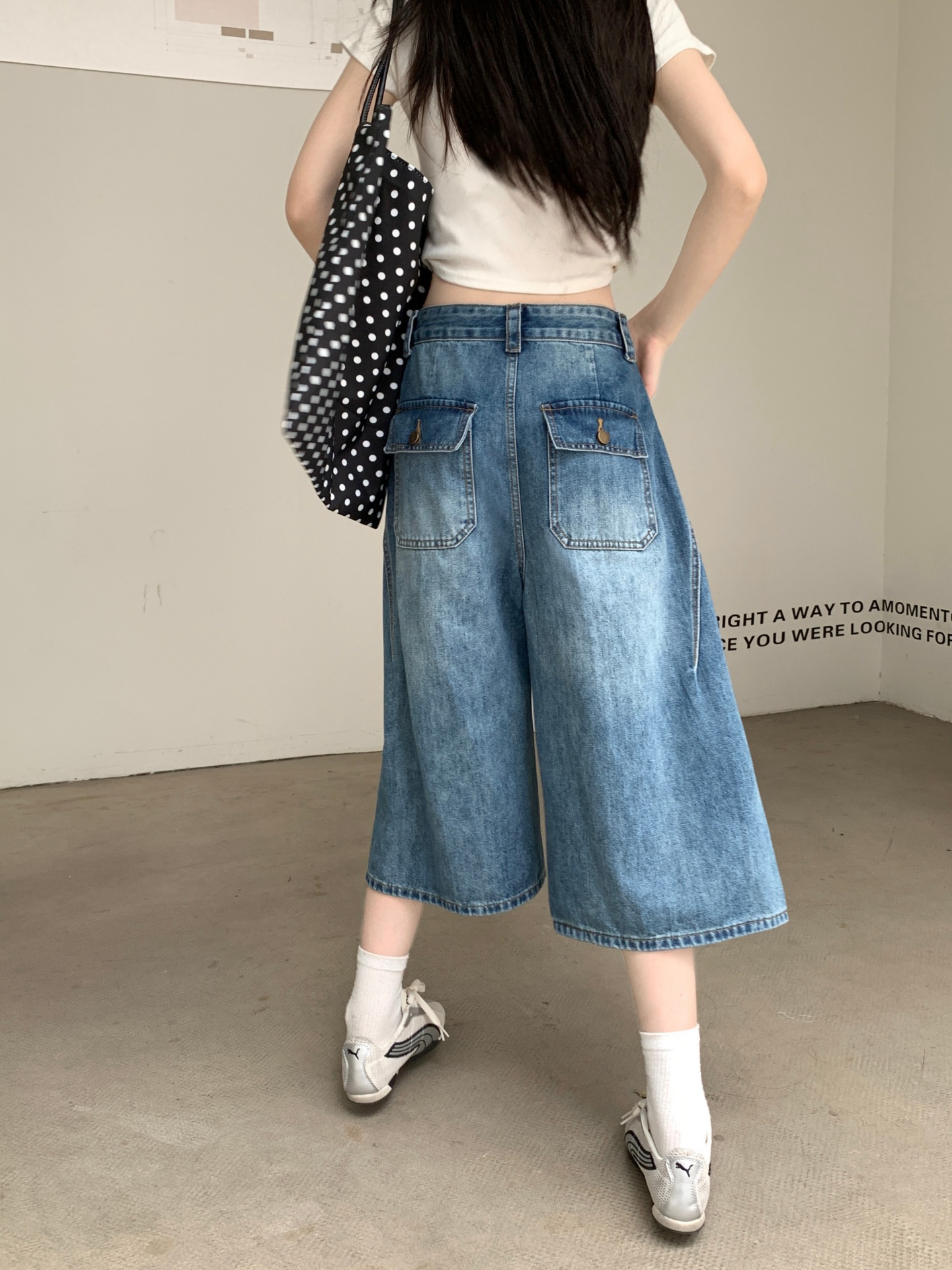 十三行品質 美式高腰七分彎刀牛仔褲