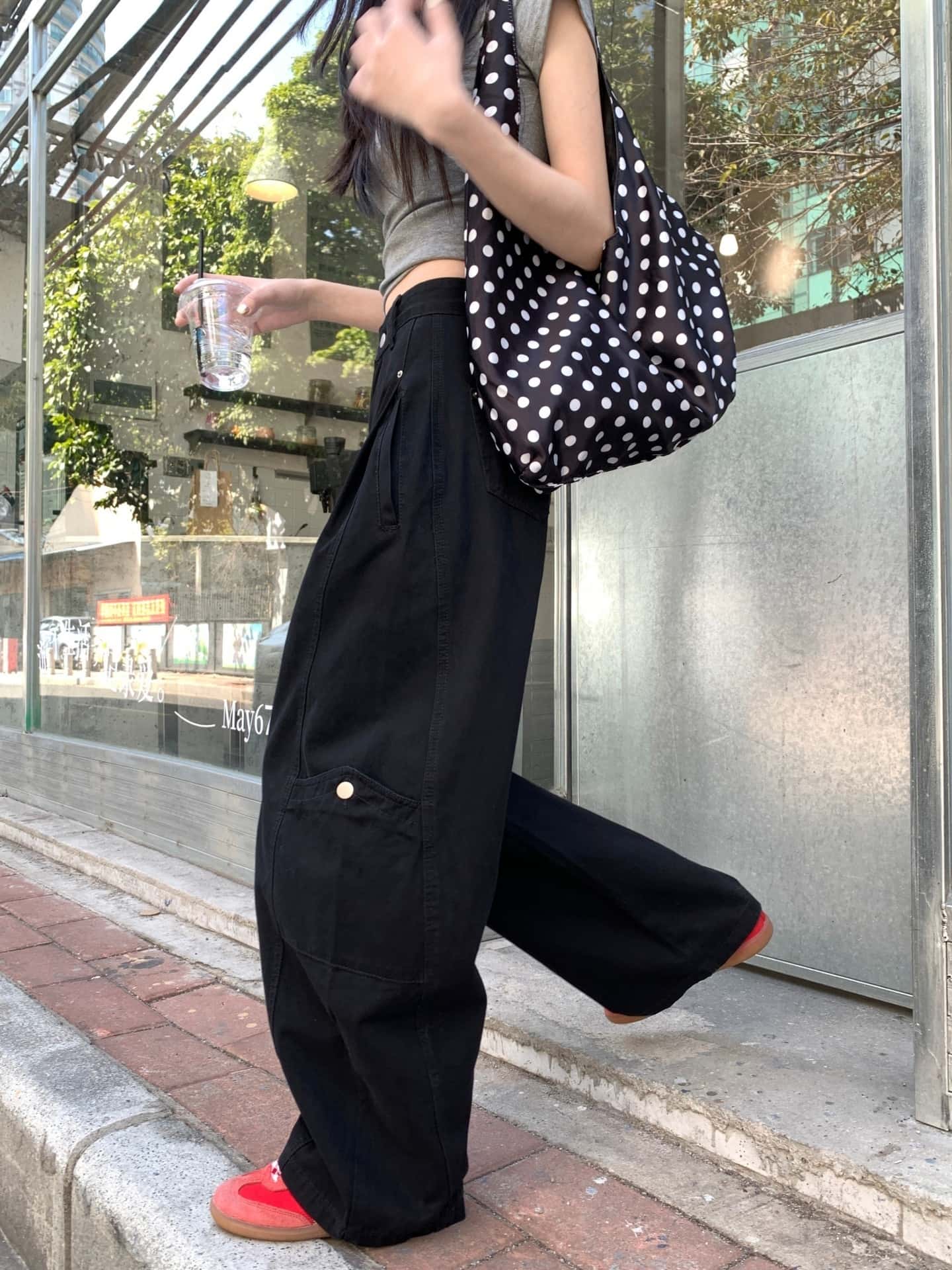 十三行品質 美式工裝休閑褲女寬松直筒闊腿彎刀褲