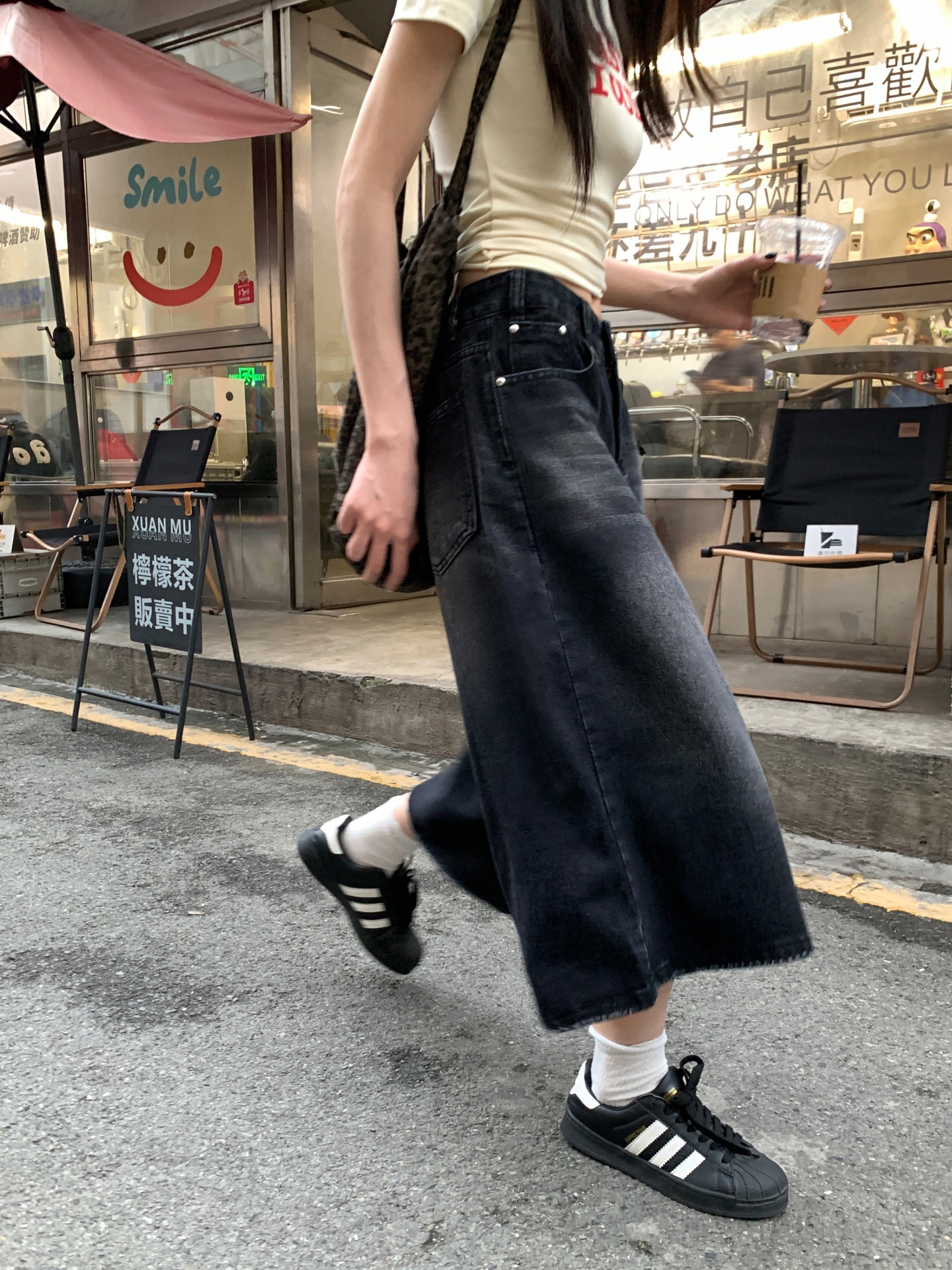 美式復古水洗七分牛仔褲女夏季高腰顯瘦寬松直筒闊腿褲