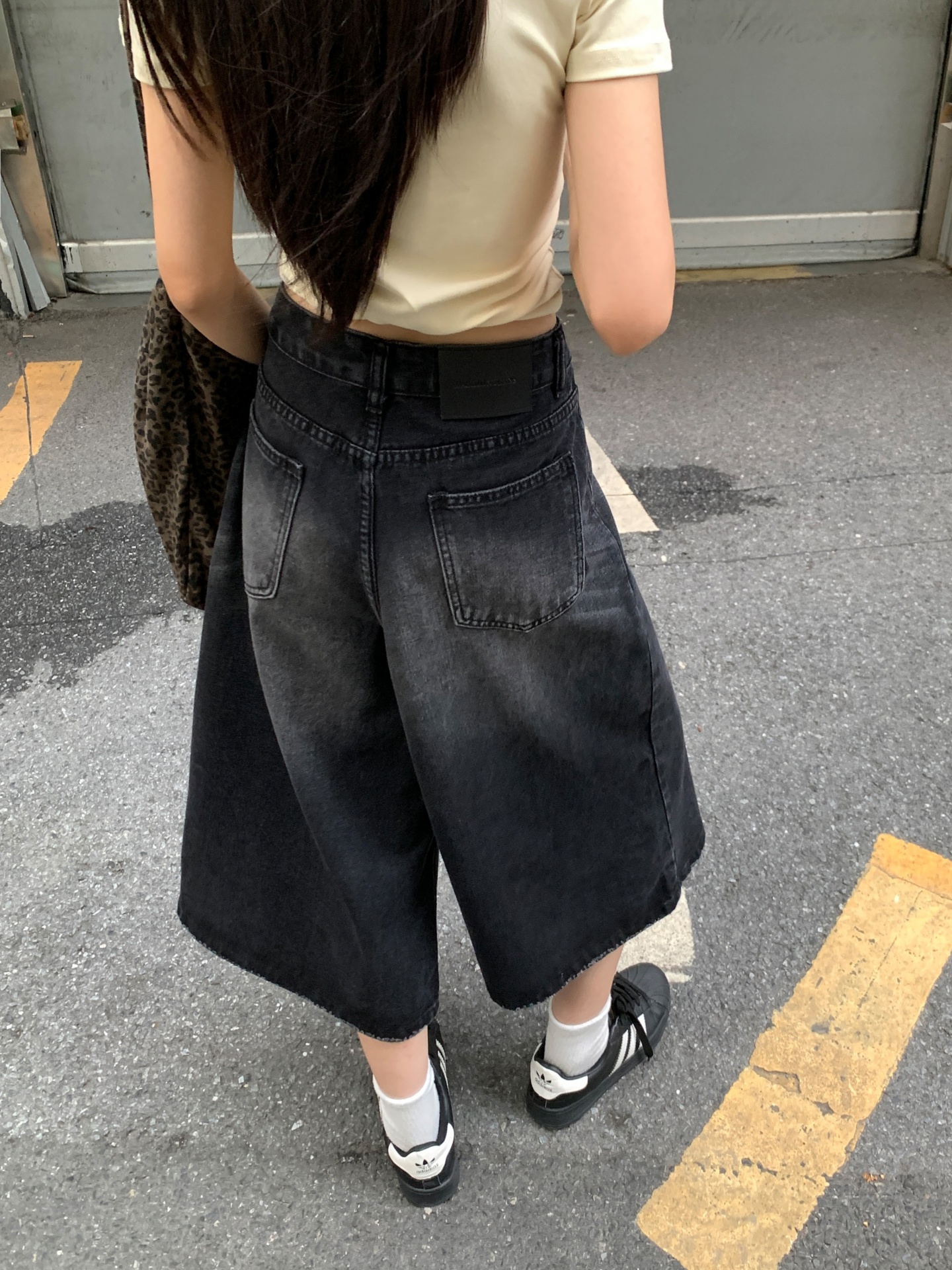 美式復古水洗七分牛仔褲女夏季高腰顯瘦寬松直筒闊腿褲