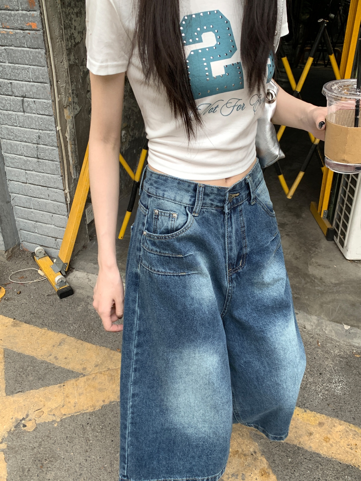 慵懶風七分牛仔女夏季新款做舊中褲復古直筒小個子闊腿