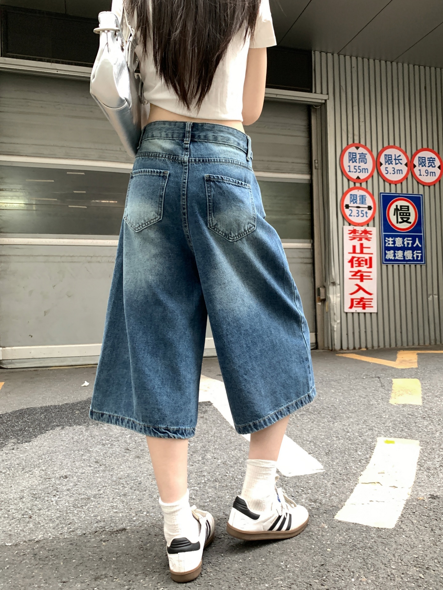 慵懶風七分牛仔女夏季新款做舊中褲復古直筒小個子闊腿