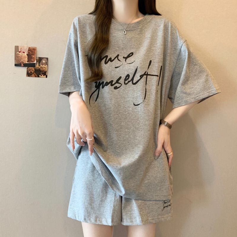 MY7660# 纯棉运动套装女夏季宽松大码短袖短裤学生韩版时尚休闲两件套女...