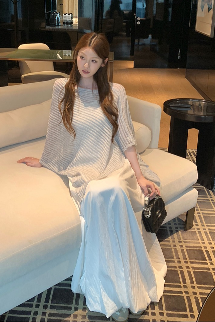 實拍~鏤空不規則蝙蝠袖針織衫女2026 春夏新款寬松顯瘦披肩上衣