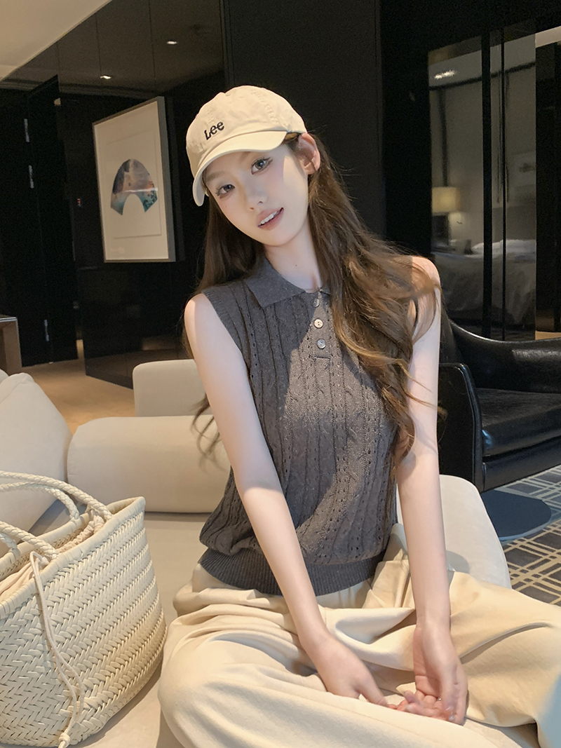 實拍~鏤空Polo針織背心女2026春夏季休閑上衣