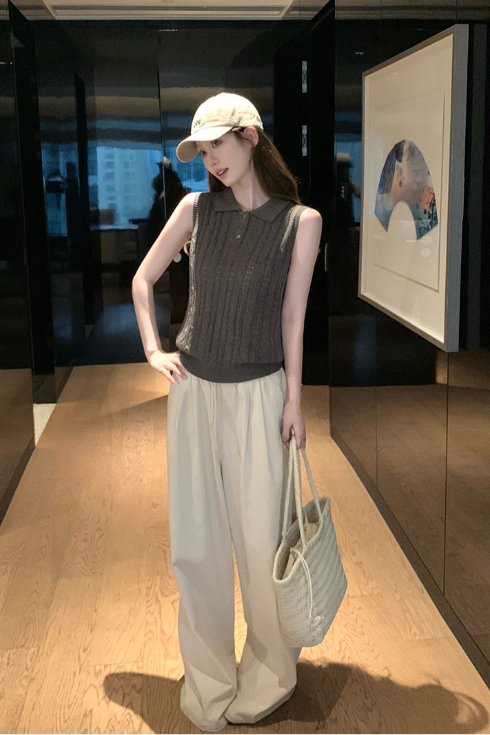 實拍~鏤空Polo針織背心女2026春夏季休閑上衣