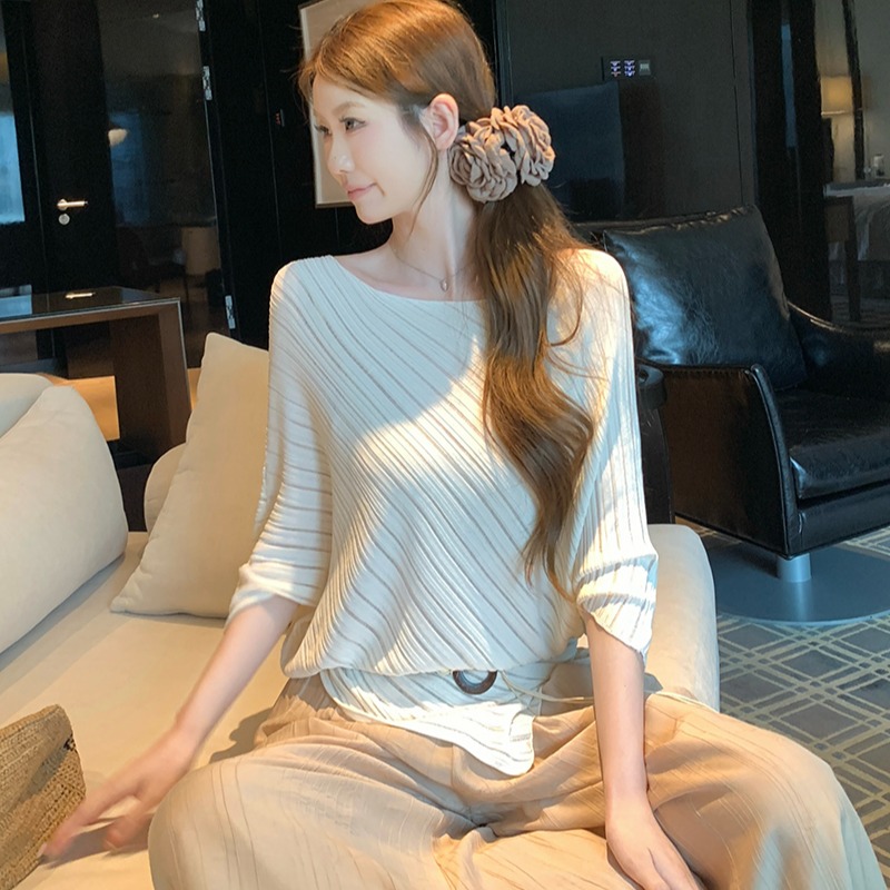 實拍~斜紋系帶不規則針織上衣女2026春夏新款寬松顯瘦氣質上衣
