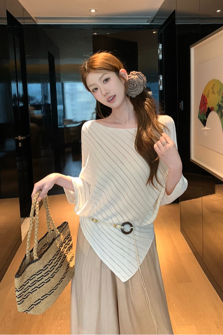 實拍~斜紋系帶不規則針織上衣女2026春夏新款寬松顯瘦氣質上衣