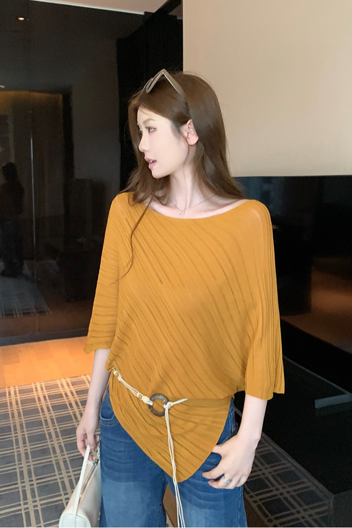 實拍~斜紋系帶不規則針織上衣女2026春夏新款寬松顯瘦氣質上衣