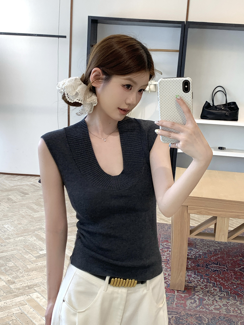 實拍~云柔感極簡純色修身顯瘦V領針織衫包肩短袖氣質上衣