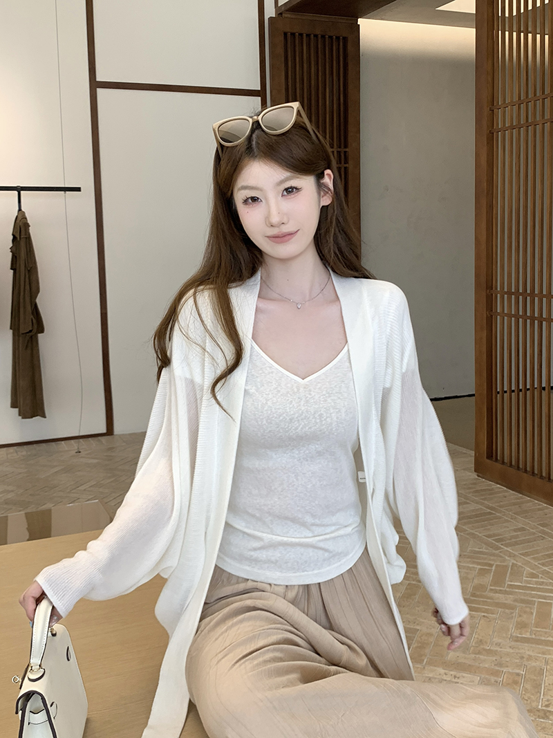 實拍~坑條系帶長袖針織開衫女2026春夏新款寬松顯瘦薄款上衣