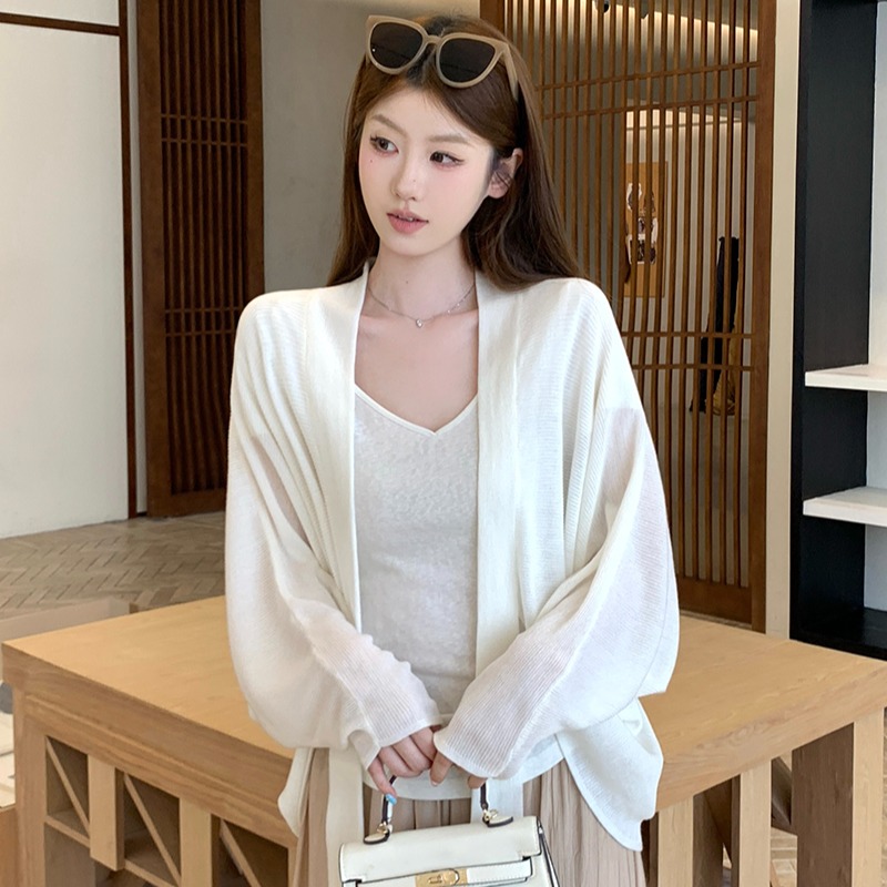 實拍~坑條系帶長袖針織開衫女2026春夏新款寬松顯瘦薄款上衣
