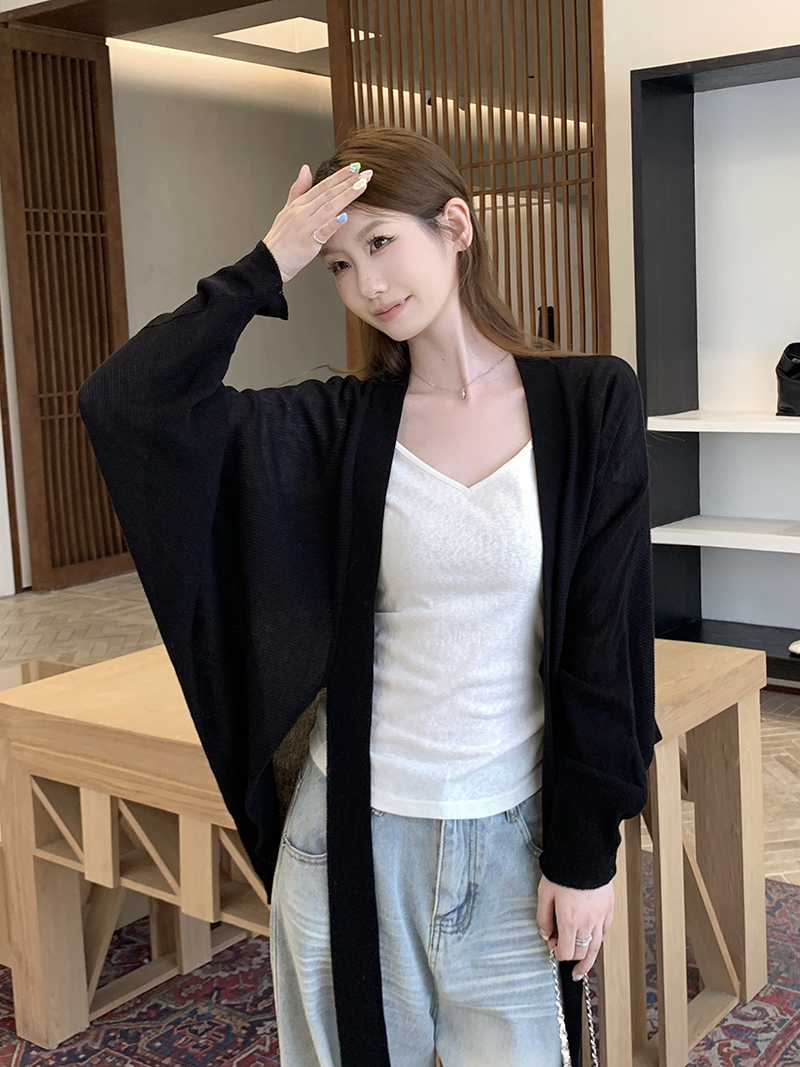 實拍~坑條系帶長袖針織開衫女2026春夏新款寬松顯瘦薄款上衣