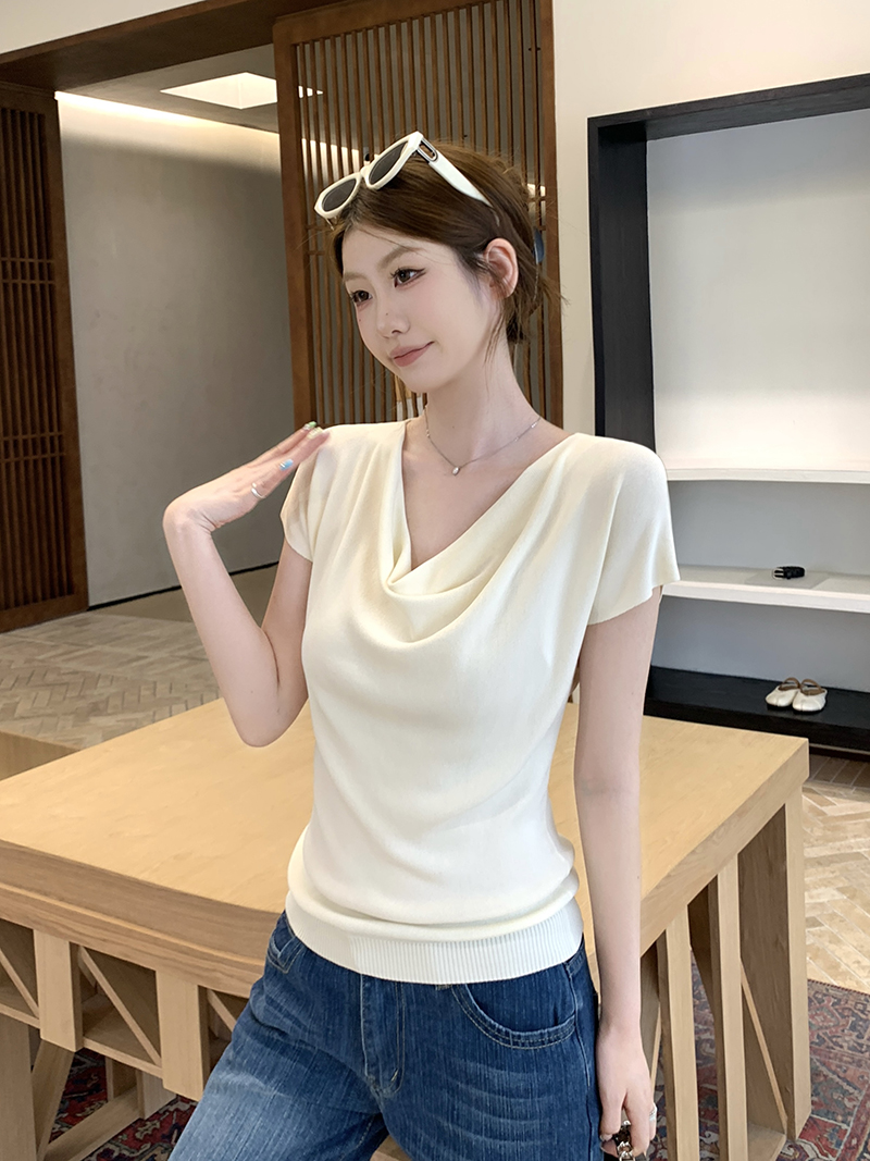 實拍~針織蕩領蝙蝠袖T恤女2026夏季新款修身顯瘦氣質上衣