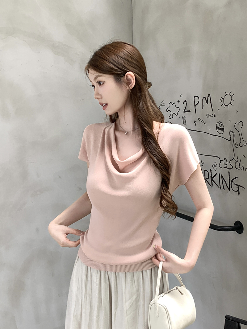 實拍~針織蕩領蝙蝠袖T恤女2026夏季新款修身顯瘦氣質上衣