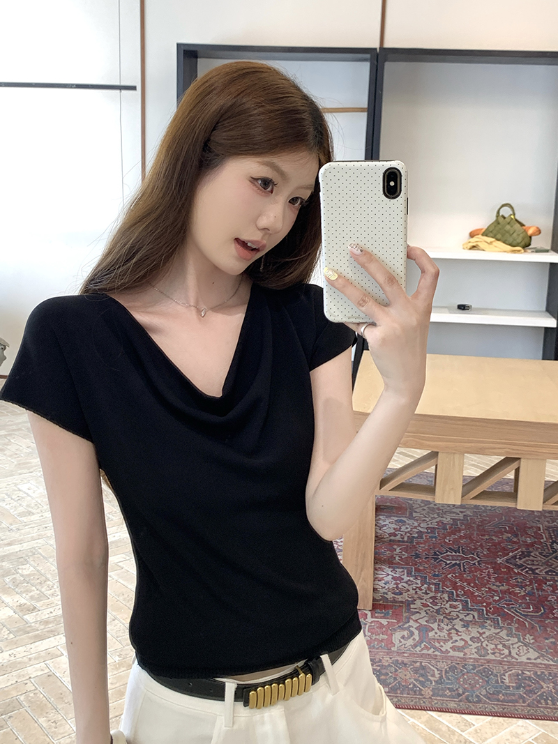 實拍~針織蕩領蝙蝠袖T恤女2026夏季新款修身顯瘦氣質上衣