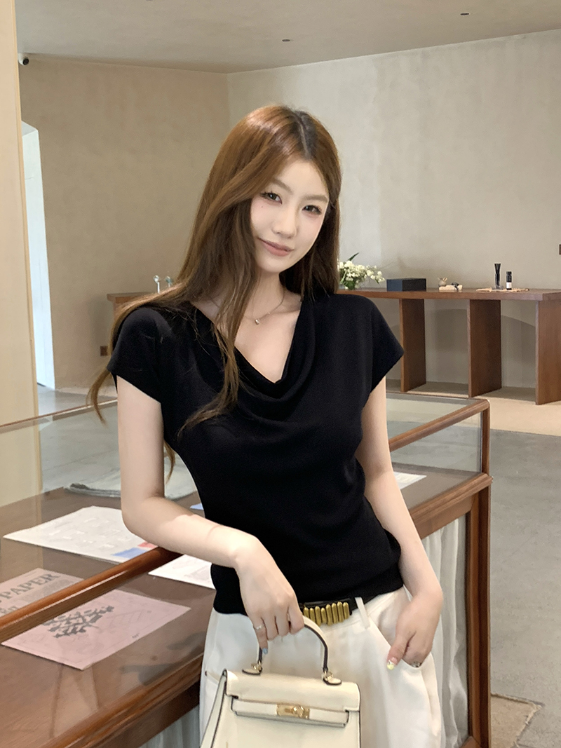 實拍~針織蕩領蝙蝠袖T恤女2026夏季新款修身顯瘦氣質上衣