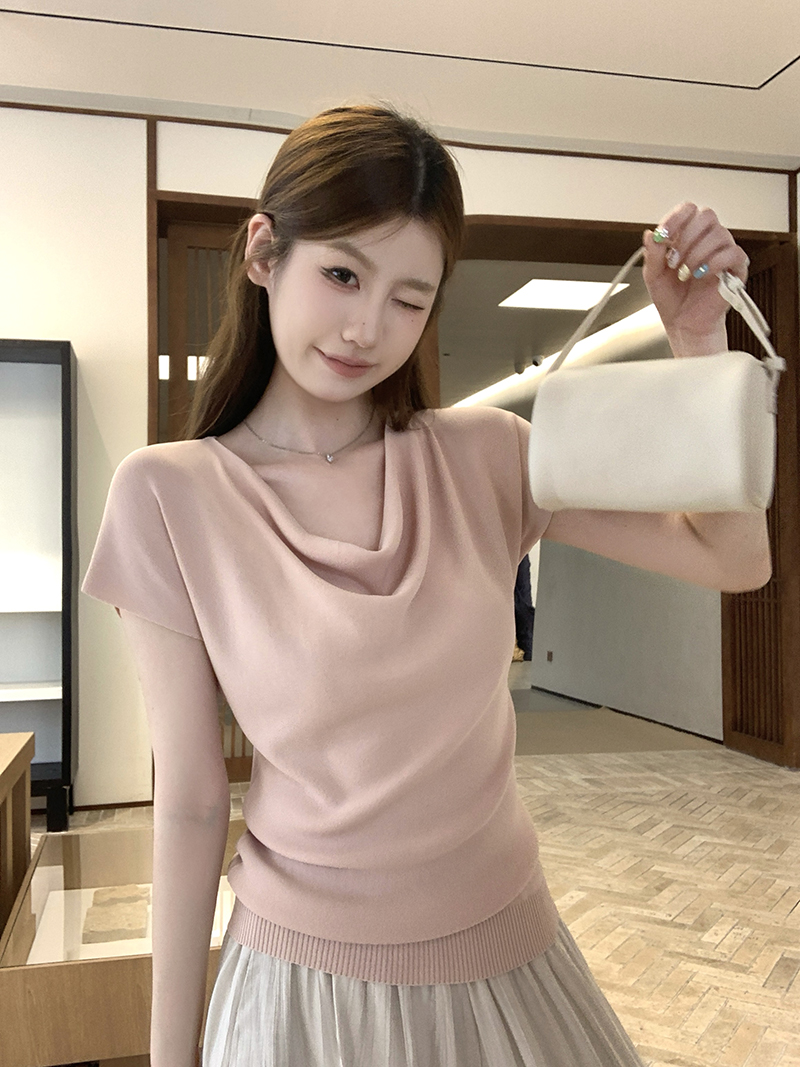 實拍~針織蕩領蝙蝠袖T恤女2026夏季新款修身顯瘦氣質上衣