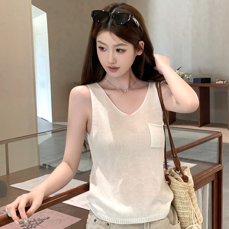 實拍~夏季韓系時尚潮流簡約休閑百搭修身顯瘦針織上衣背心吊帶女