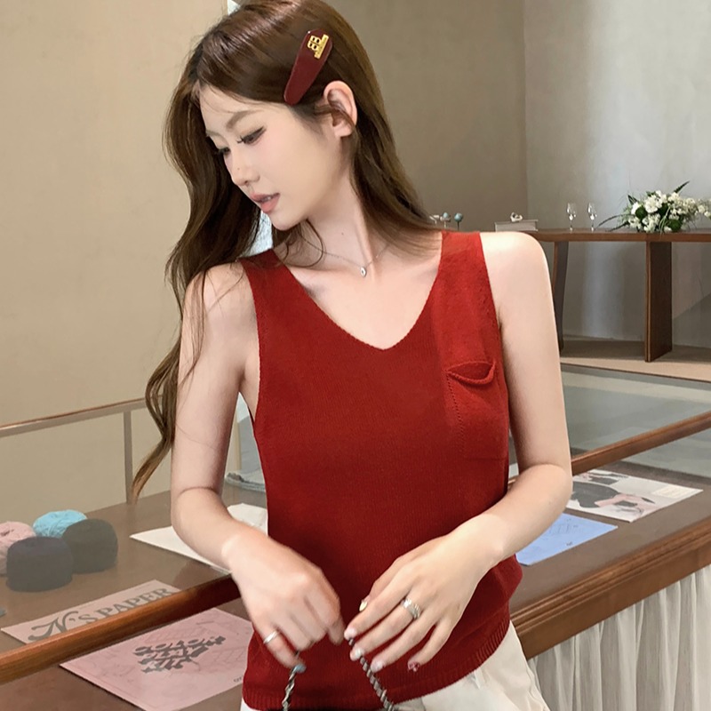 實拍~夏季韓系時尚潮流簡約休閑百搭修身顯瘦針織上衣背心吊帶女