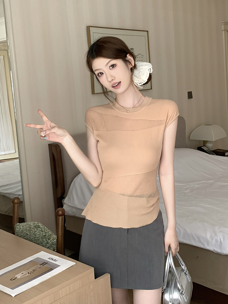 實拍~針織圓領橫條紋肌理無袖T恤女2026夏季新款修身顯瘦氣質上衣