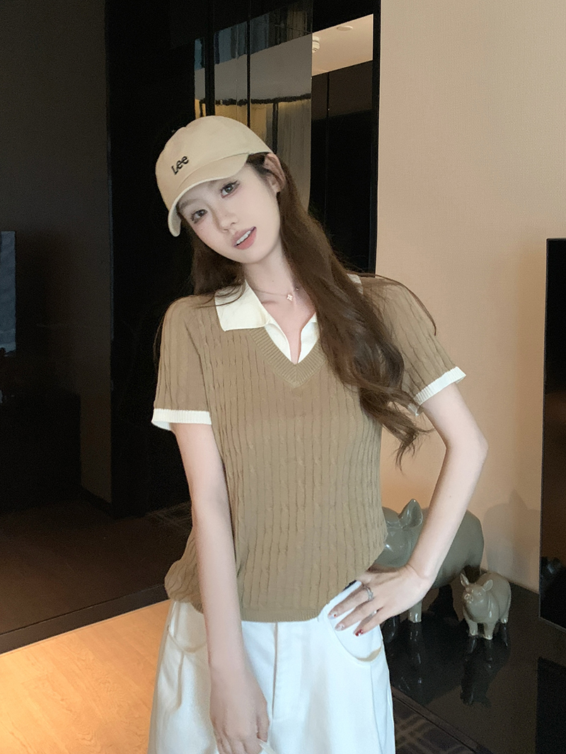實拍~假兩件麻花紋針織衫女歐洲站2026新款歐貨女裝打底小衫潮