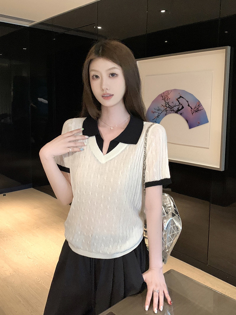 實拍~假兩件麻花紋針織衫女歐洲站2026新款歐貨女裝打底小衫潮