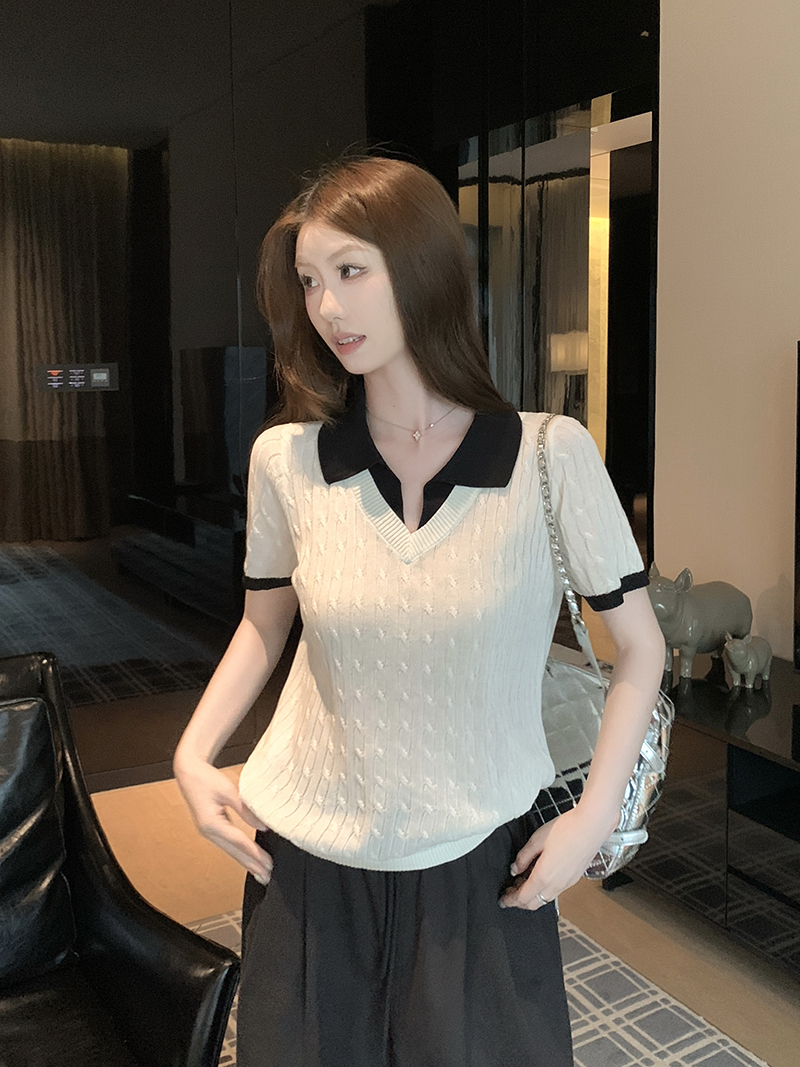 實拍~假兩件麻花紋針織衫女歐洲站2026新款歐貨女裝打底小衫潮