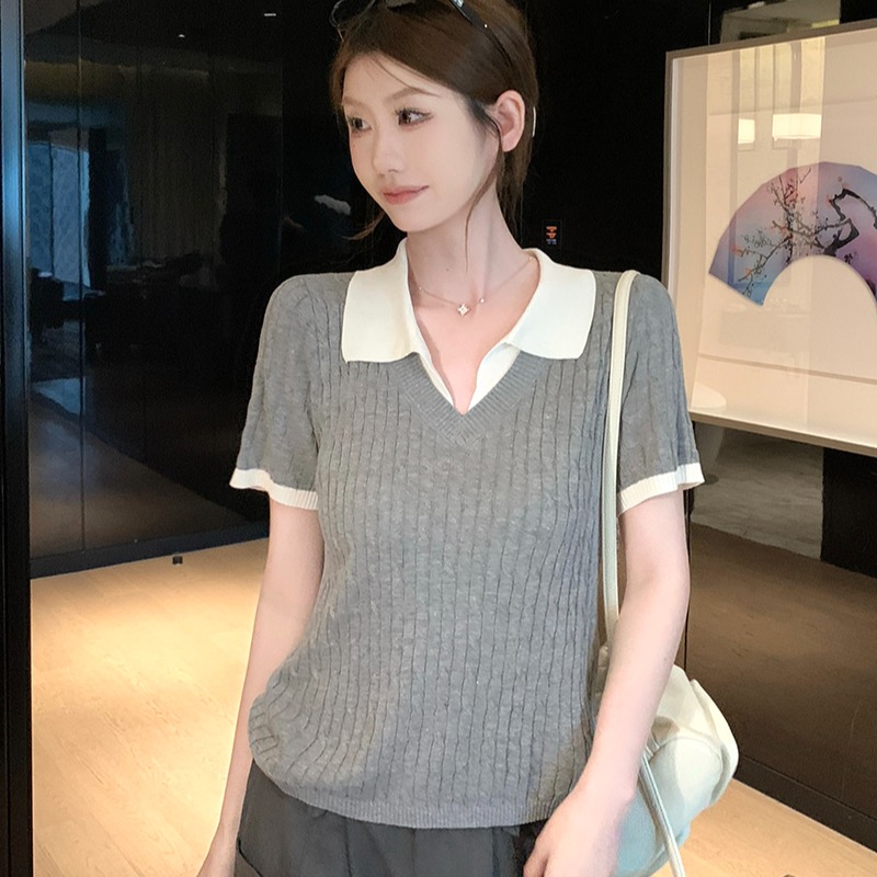 實拍~假兩件麻花紋針織衫女歐洲站2026新款歐貨女裝打底小衫潮
