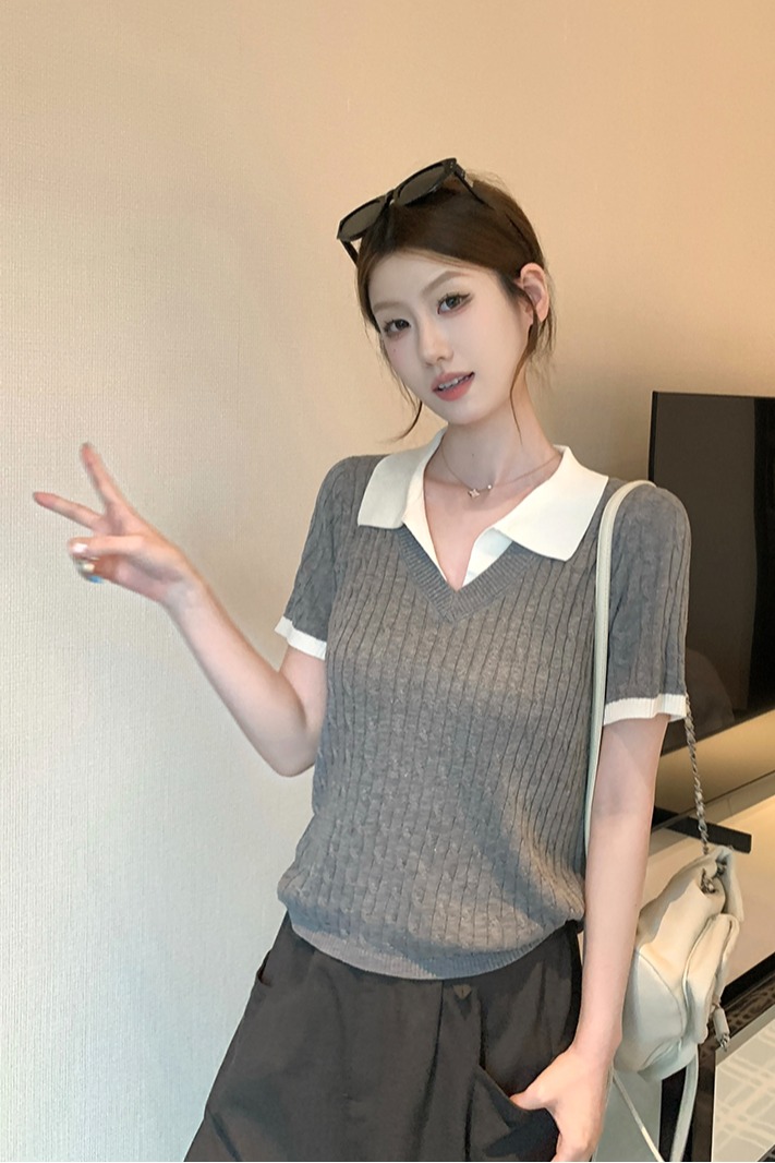 實拍~假兩件麻花紋針織衫女歐洲站2026新款歐貨女裝打底小衫潮