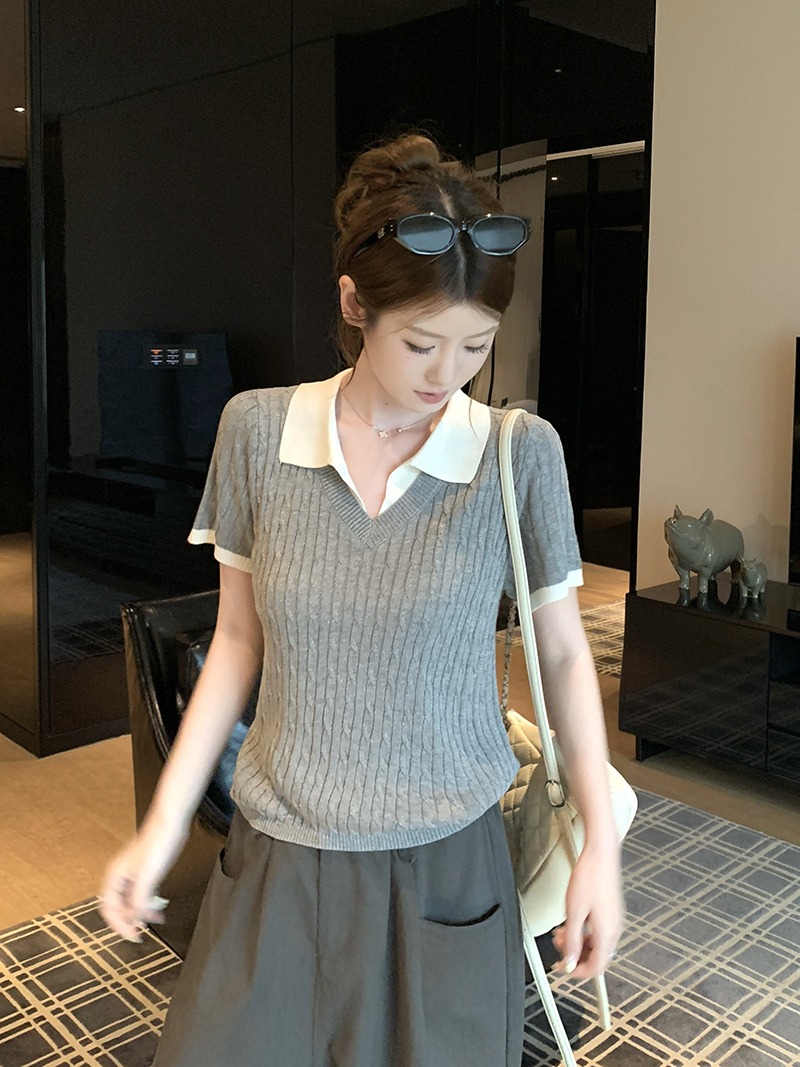 實拍~假兩件麻花紋針織衫女歐洲站2026新款歐貨女裝打底小衫潮