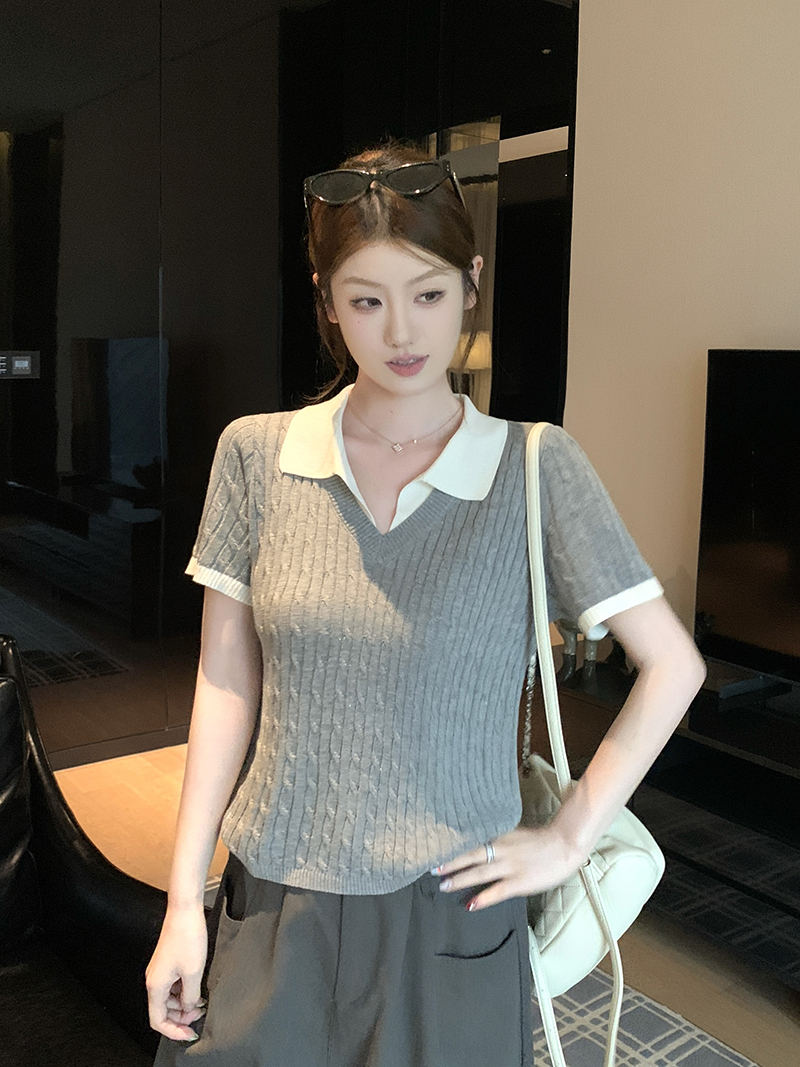 實拍~假兩件麻花紋針織衫女歐洲站2026新款歐貨女裝打底小衫潮