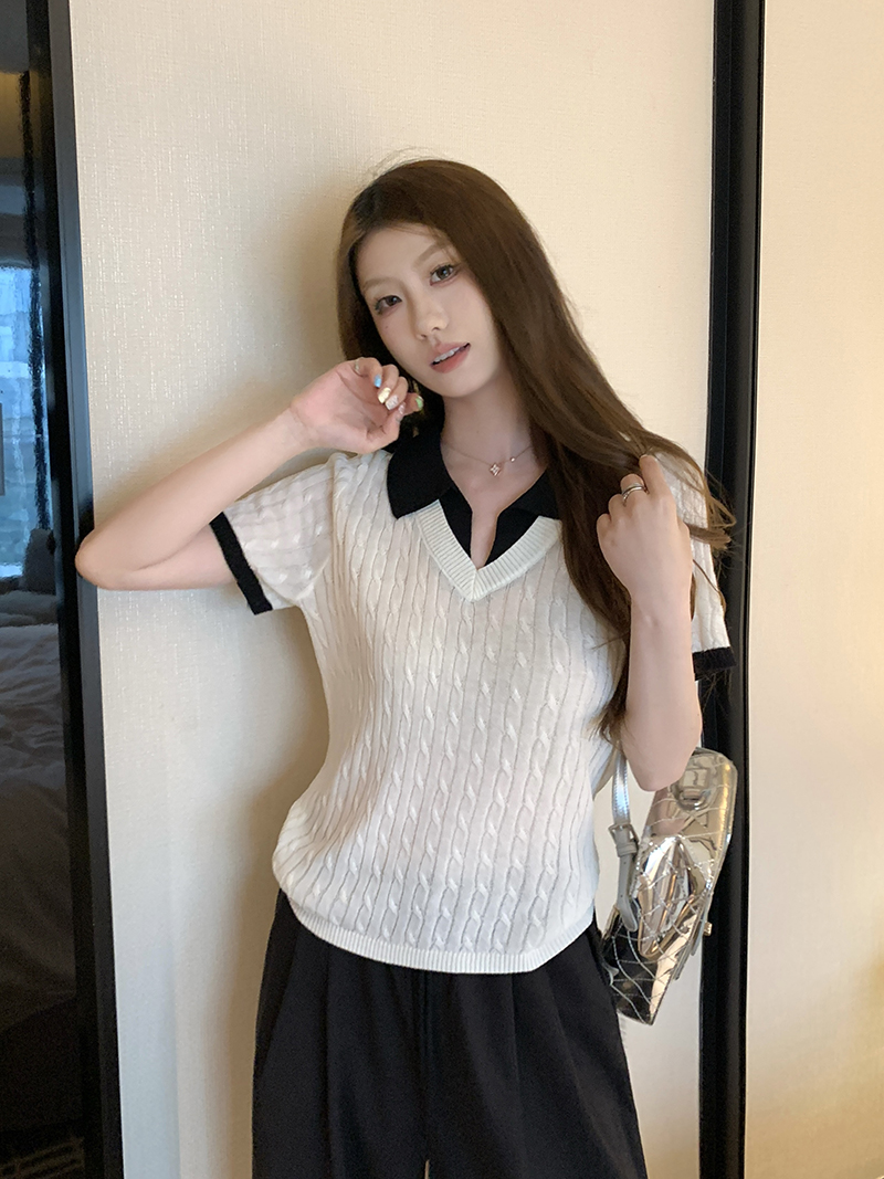 實拍~假兩件麻花紋針織衫女歐洲站2026新款歐貨女裝打底小衫潮