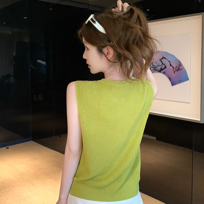 實拍~針織圓領無袖半開拉鏈背心女2026夏季坑條修身顯瘦氣質上衣