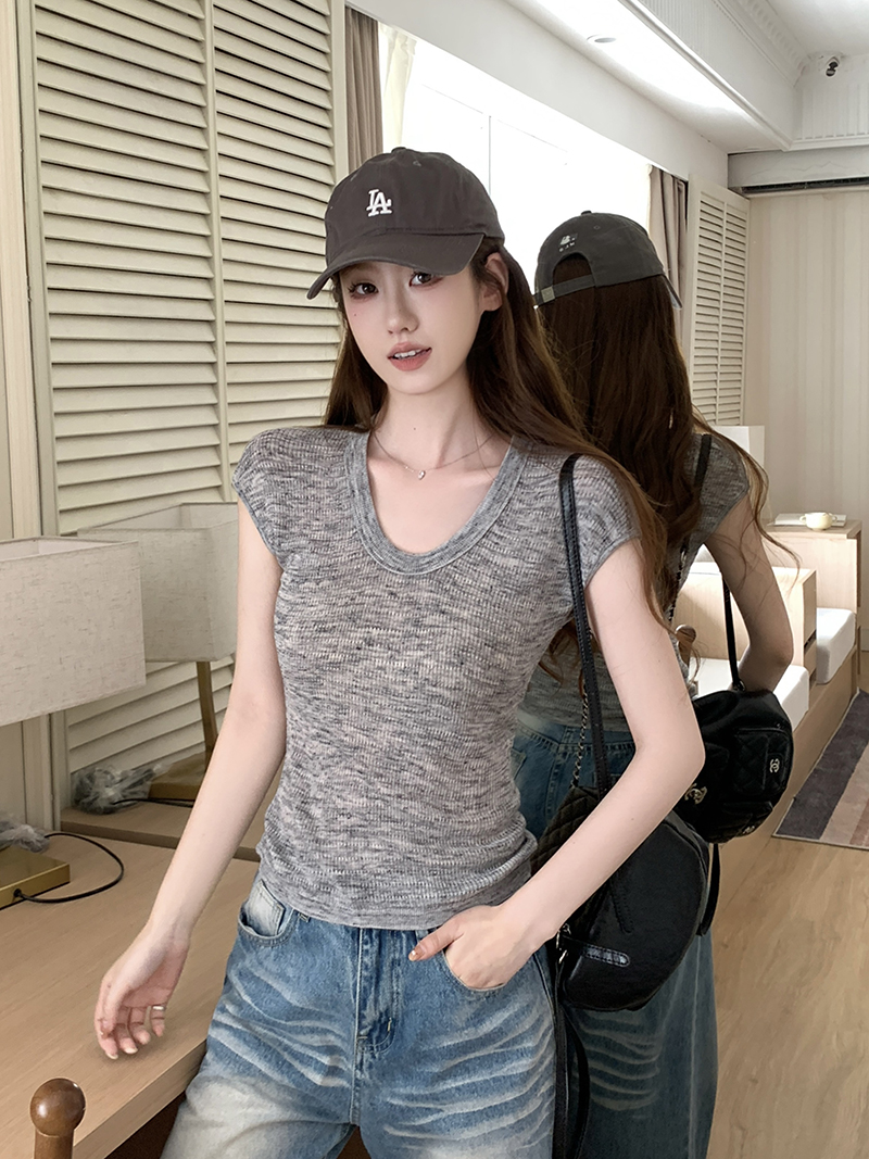 實拍~針織U領坑條飛袖背心女2026夏季新款修身顯瘦薄款氣質上衣