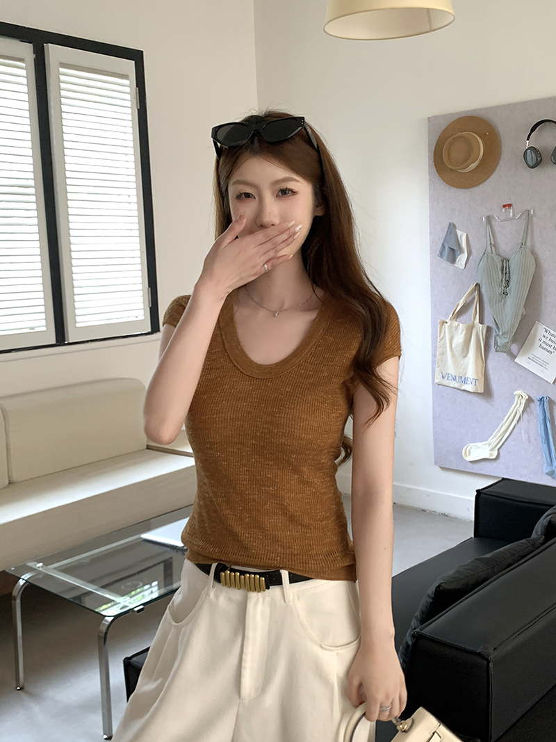 實拍~針織U領坑條飛袖背心女2026夏季新款修身顯瘦薄款氣質上衣