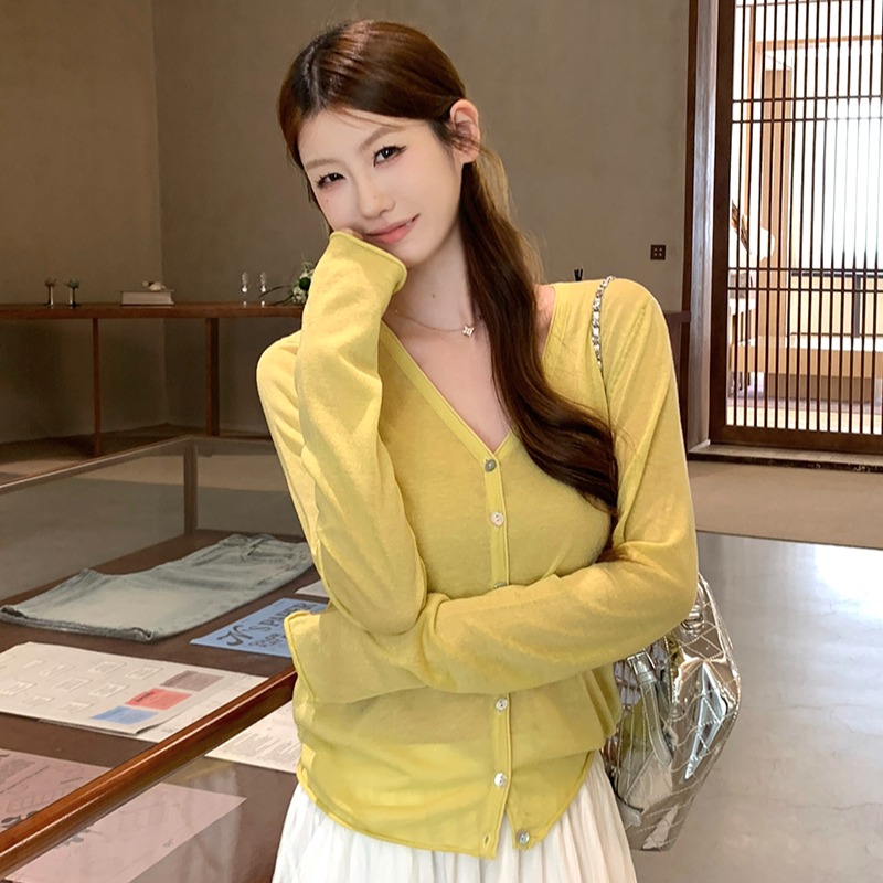 實拍~女裝韓系百搭寬松防曬針織開衫粉色上衣
