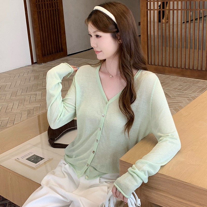 實拍~女裝韓系百搭寬松防曬針織開衫粉色上衣