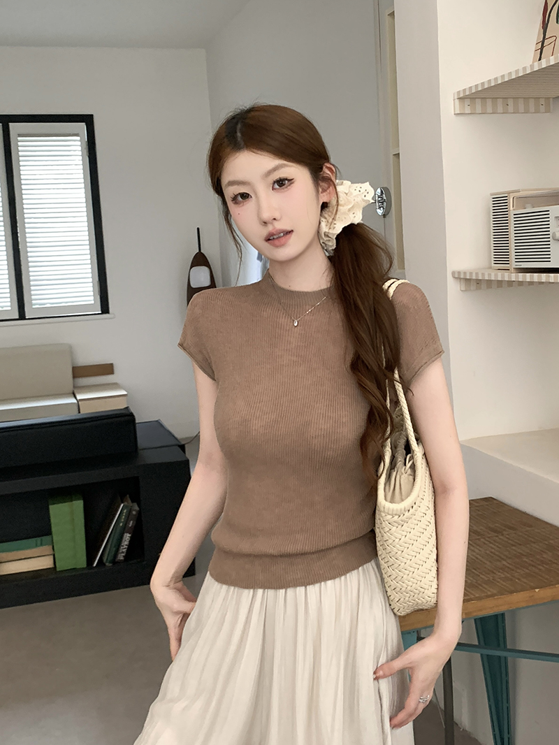 實拍~針織圓領坑條飛袖T恤女2026夏季新款修身顯瘦薄款氣質上衣